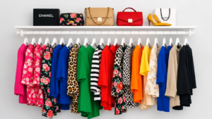 Colourful clothing rack in a fashion studio representing MyImage UK’s styling expertise and creative team